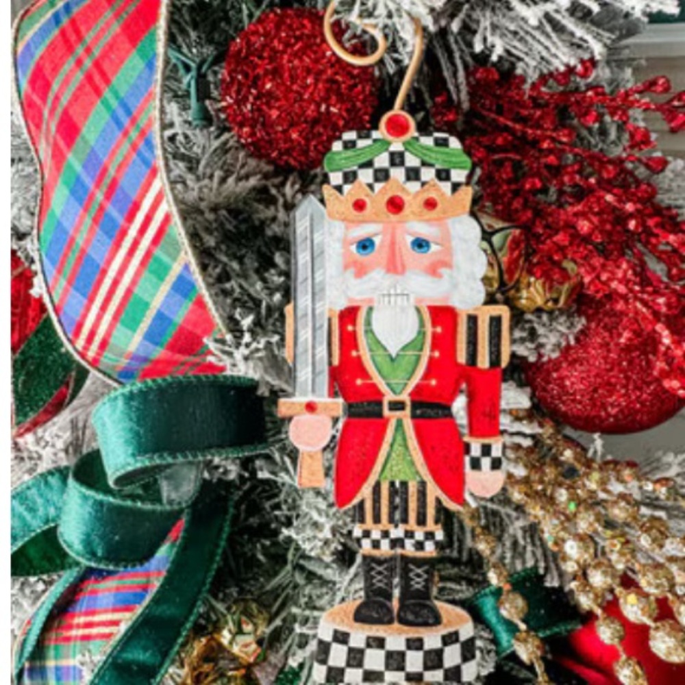 Festive Checkered Nutcracker Ornament in Red and Green